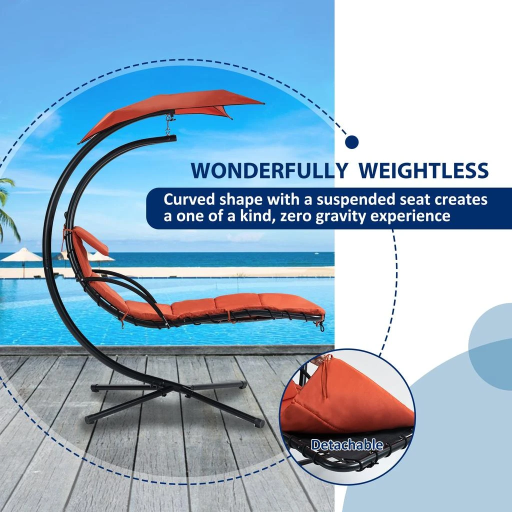 Streamdale Furniture Streamdale Orange Oasis: Ergonomic Hammock Chair with Umbrella and Pillow 5