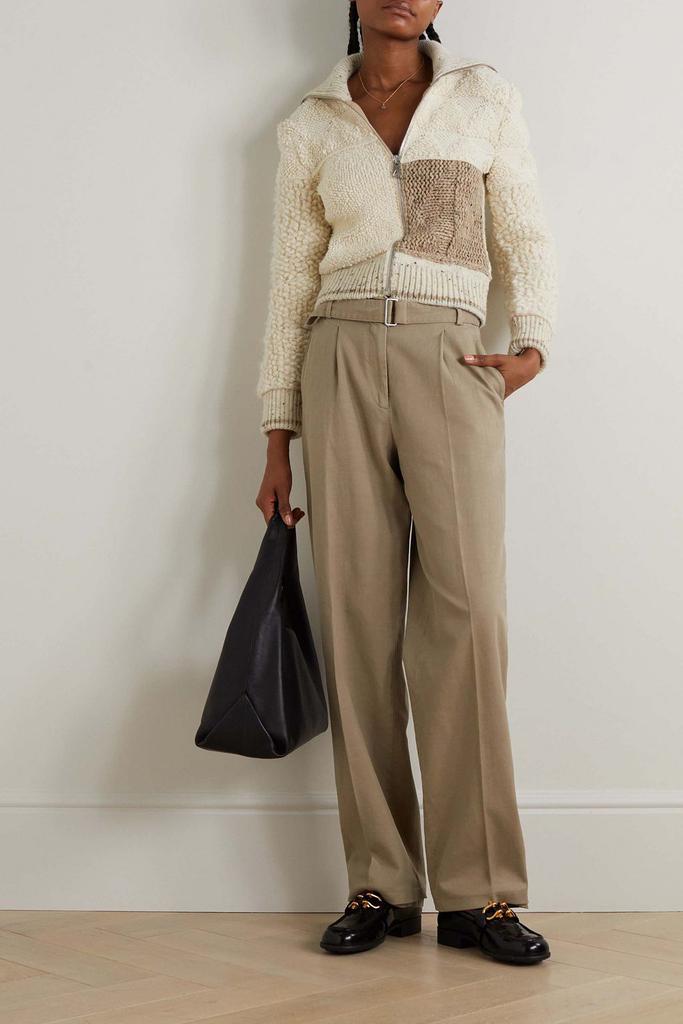 Officine Générale Sophia belted pleated cotton-blend gabardine wide-leg pants