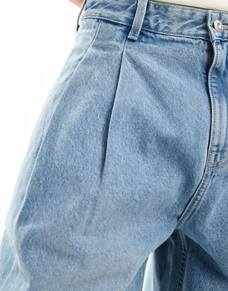 Bershka Bershka baggy jean with pleats in blue 5