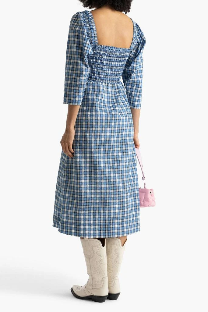 GANNI Shirred checked cotton-blend seersucker midi dress 3