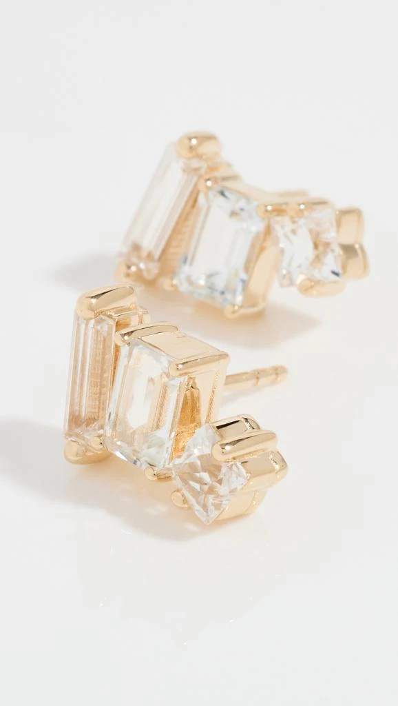 Suzanne Kalan 14k Yellow Gold Triple Mixed Shaped White Topaz Bar Studs 3