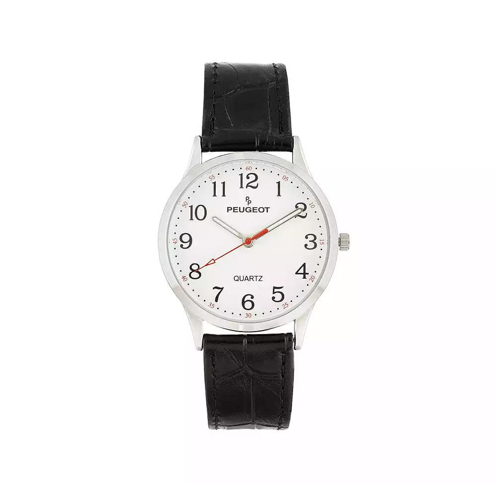 Peugeot Women's 40mm Large Face Watch with Bold Arabic Numerals and Leather Band