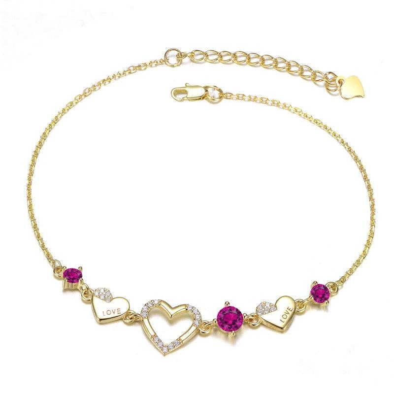 GigiGirl 14K Gold Plated with Colored Cubic Zirconia Hearts Design Bracelet for Kids