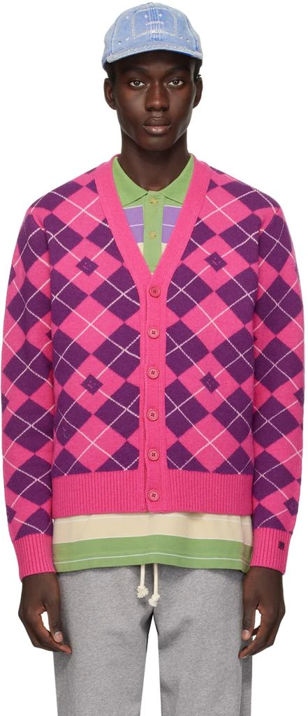 Acne Studios Pink & Purple Argyle Cardigan 1