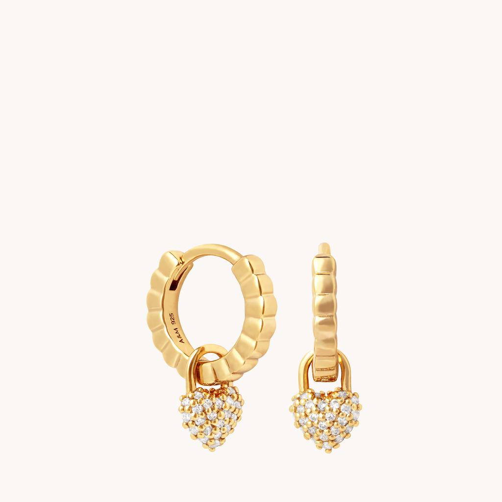 ASTRID & MIYU Astrid & Miyu Embellished Heart Gold-Tone Huggies