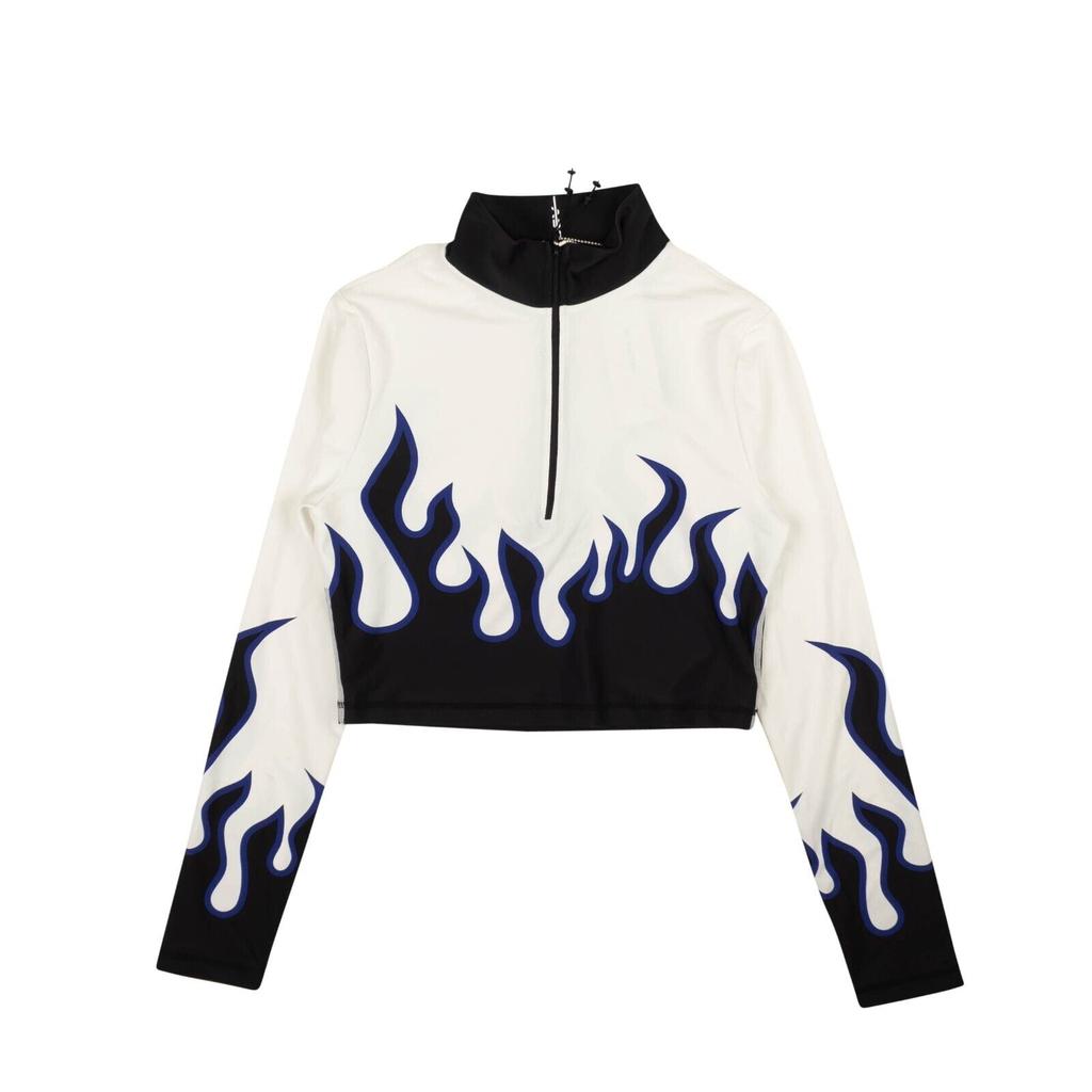 Adam Selman Long Sleeve Flame Crop Top - White/Black