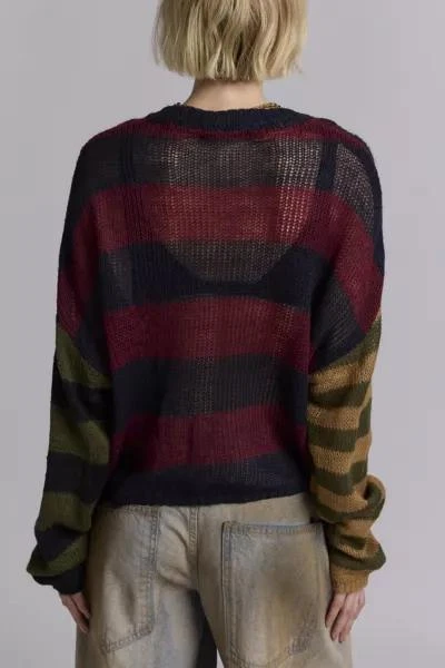 The Ragged Priest The Ragged Priest Embroidered Graphic Mixed Stripe Sweater 4