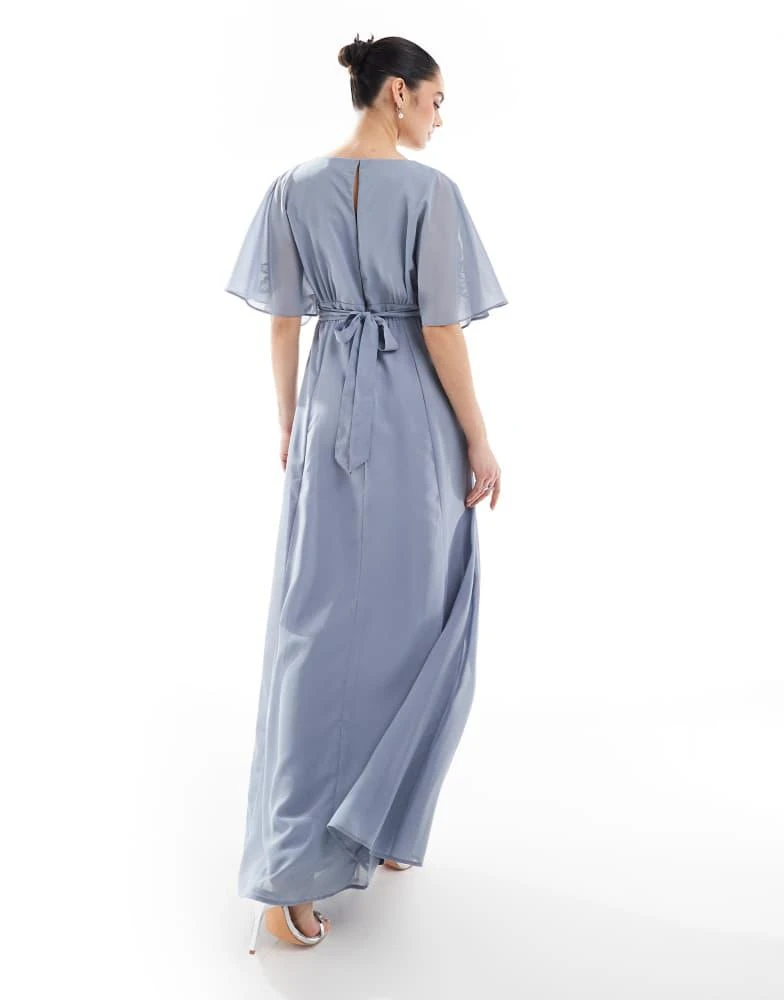 Maya Petite Maya Floral embroidered short sleeve maxi bridesmaid dress in dusty blue 4