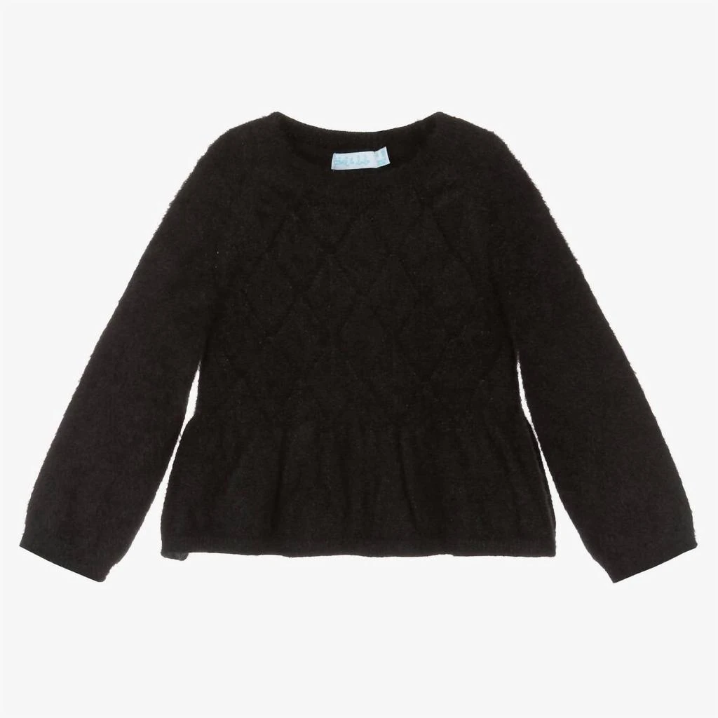 Abel & Lula Girls Openwork Shimmer Sweater In Black 2