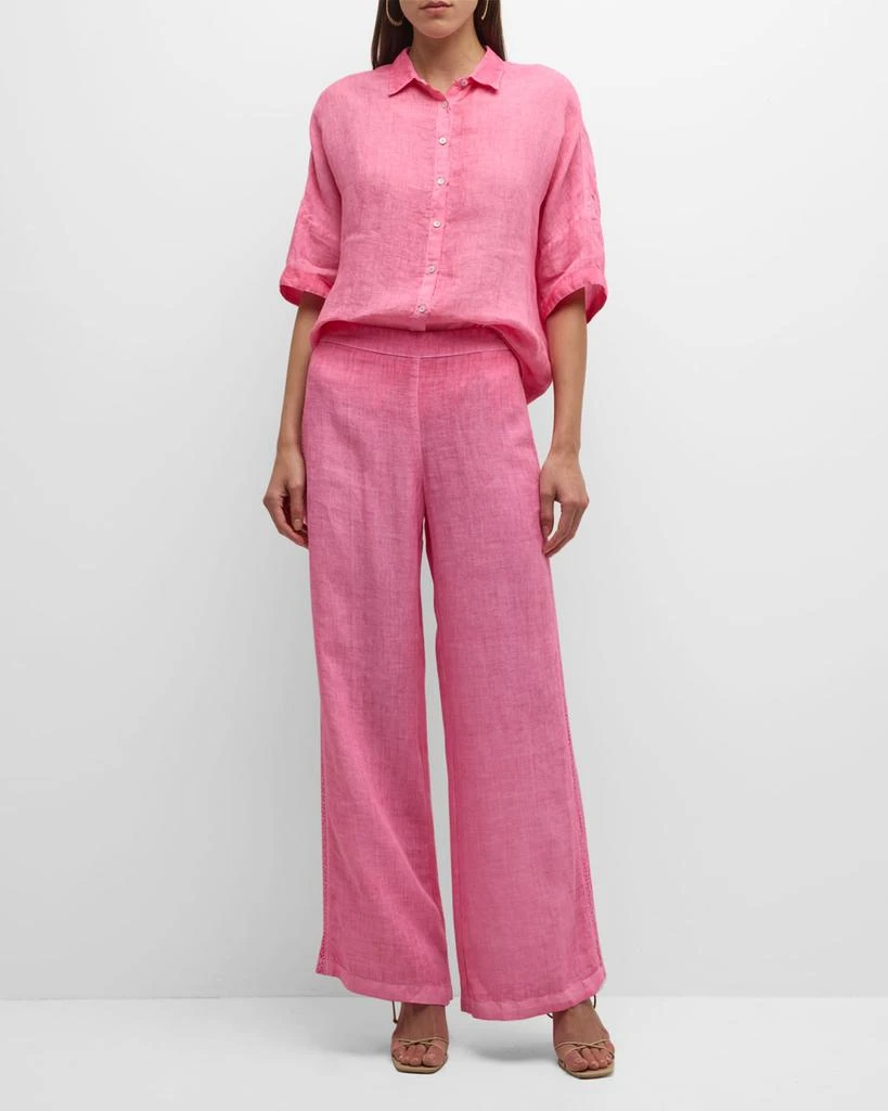 120% Lino Embroidered Wide-Leg Linen Pants 3