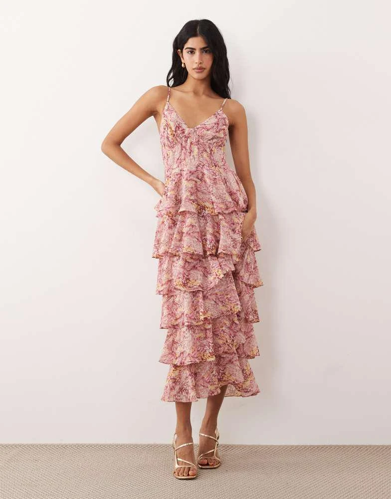 knee length dresses for ladies Astr The Label | Midsummer Floral Tiered Maxi Dress | Size S