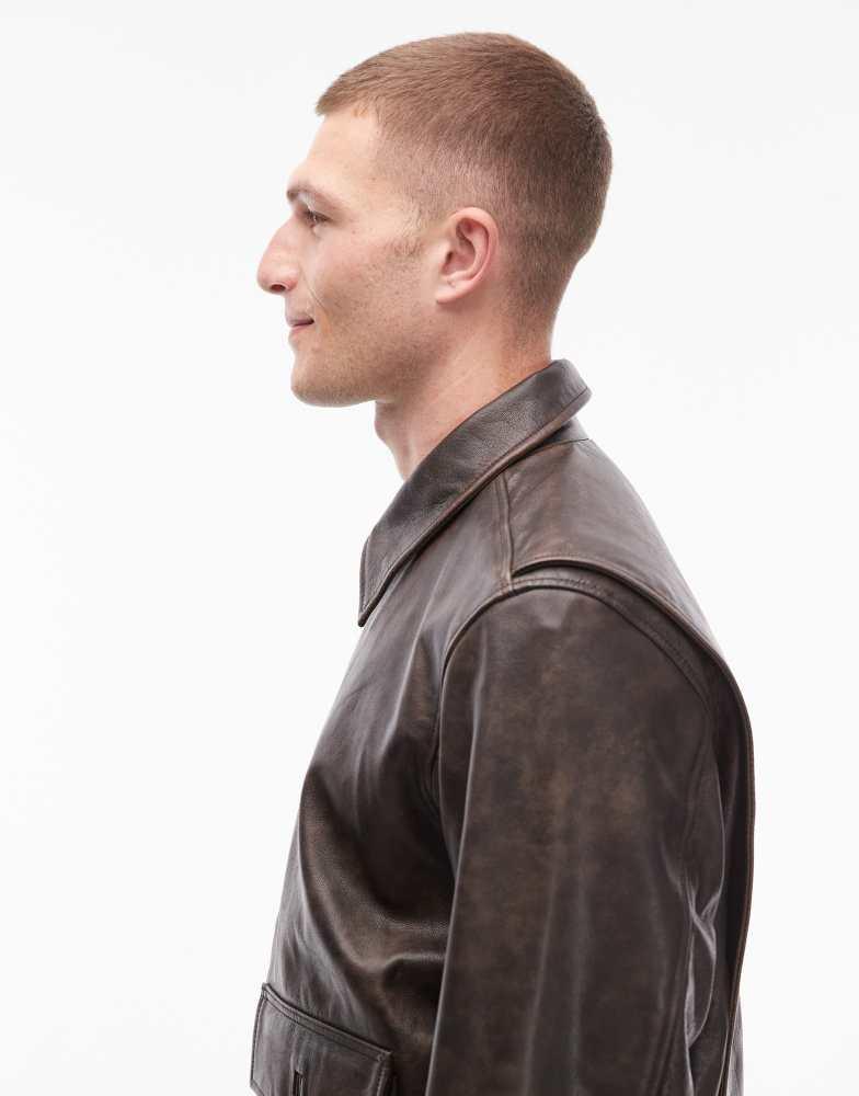 Levi's Levi's clayton leather aviator jacket in brown - Free