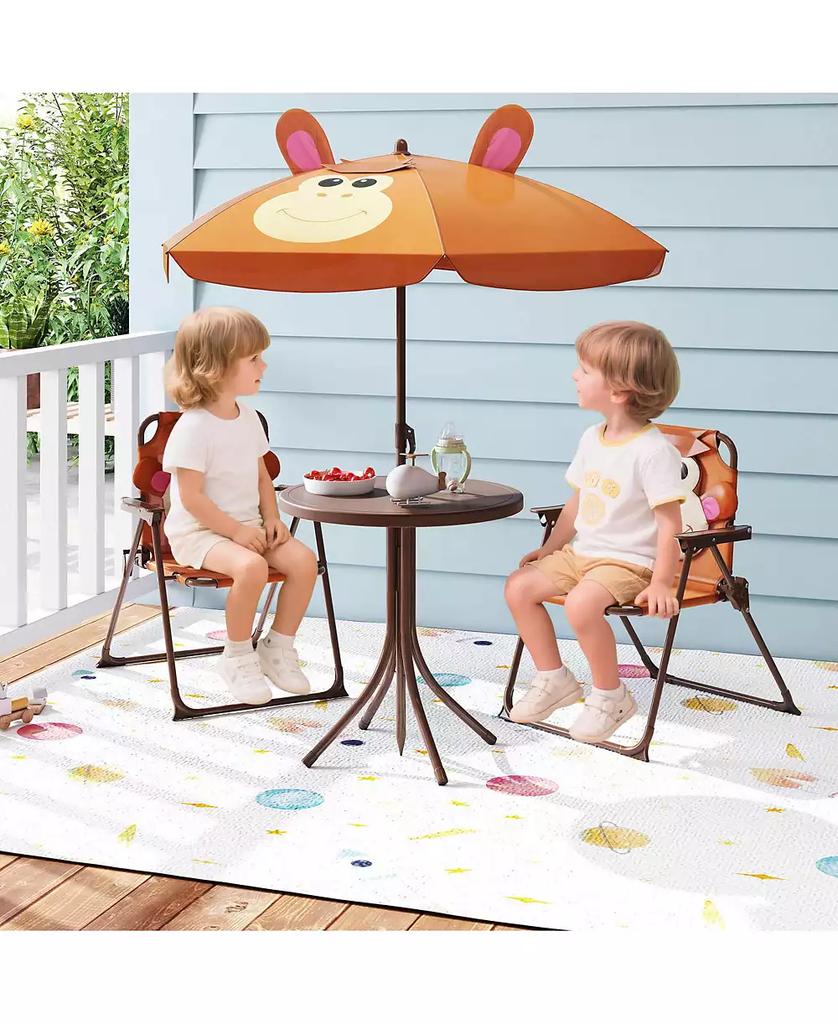 Costway Kids Picnic Table & Chair Set with 2 Folding Chairs & Height Adjustable Umbrella