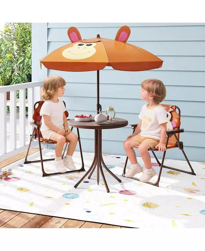 Costway Kids Picnic Table & Chair Set with 2 Folding Chairs & Height Adjustable Umbrella 2