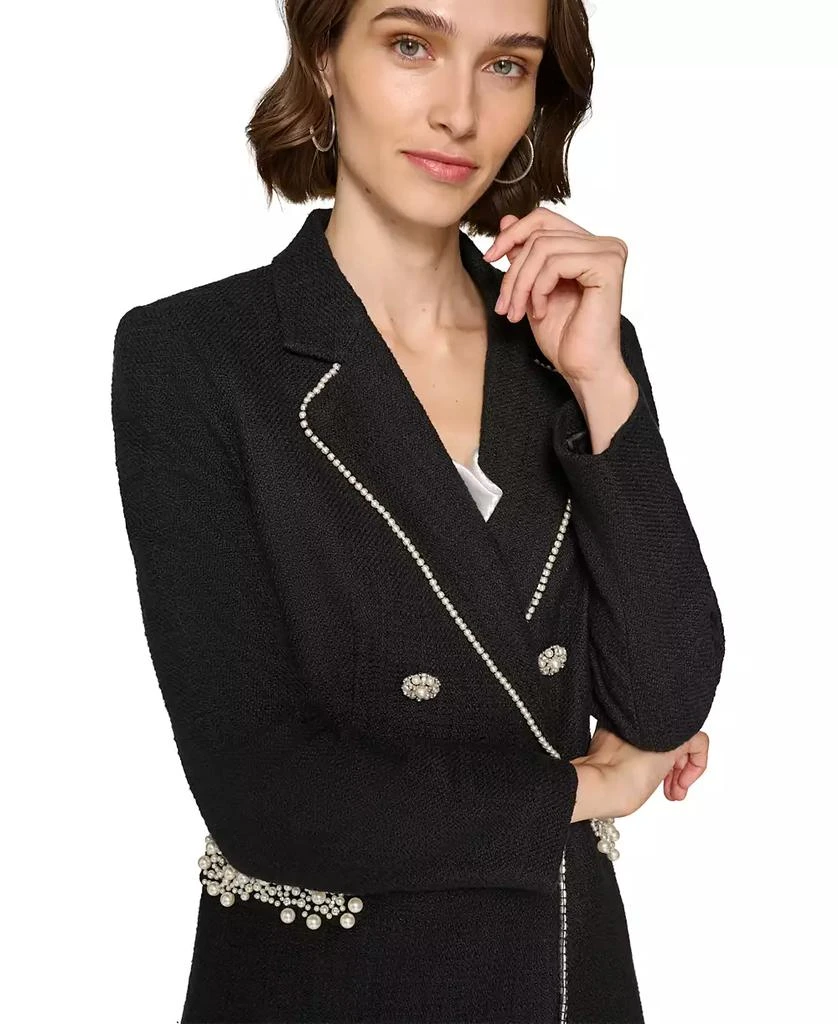 Karl Lagerfeld Paris Women's Pearl-Trim Tweed Blazer 4