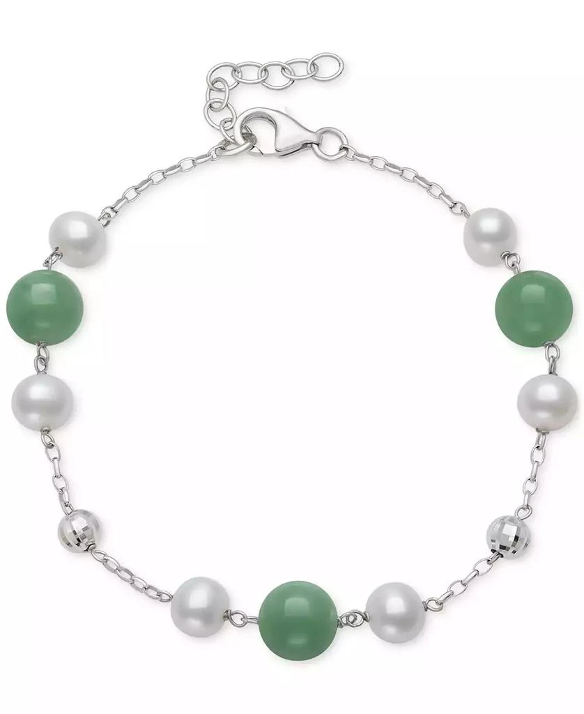 Macy's 2-Pc. Set Dyed Green Jade & Cultured Freshwater Pearl (6-7mm) Collar Necklace & Bracelet in Sterling Silver 4