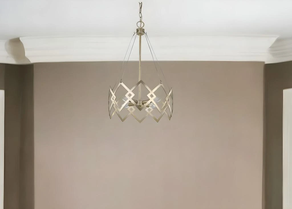 Hivvago Nora 4-Light Washed Gold Drum Pendant With Abstract Open-Air Cage Shade