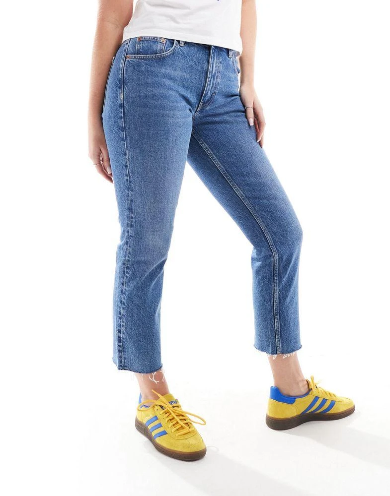 Topshop Hourglass Topshop Hourglass mid rise straight cropped jean with raw hems in mid blue 5