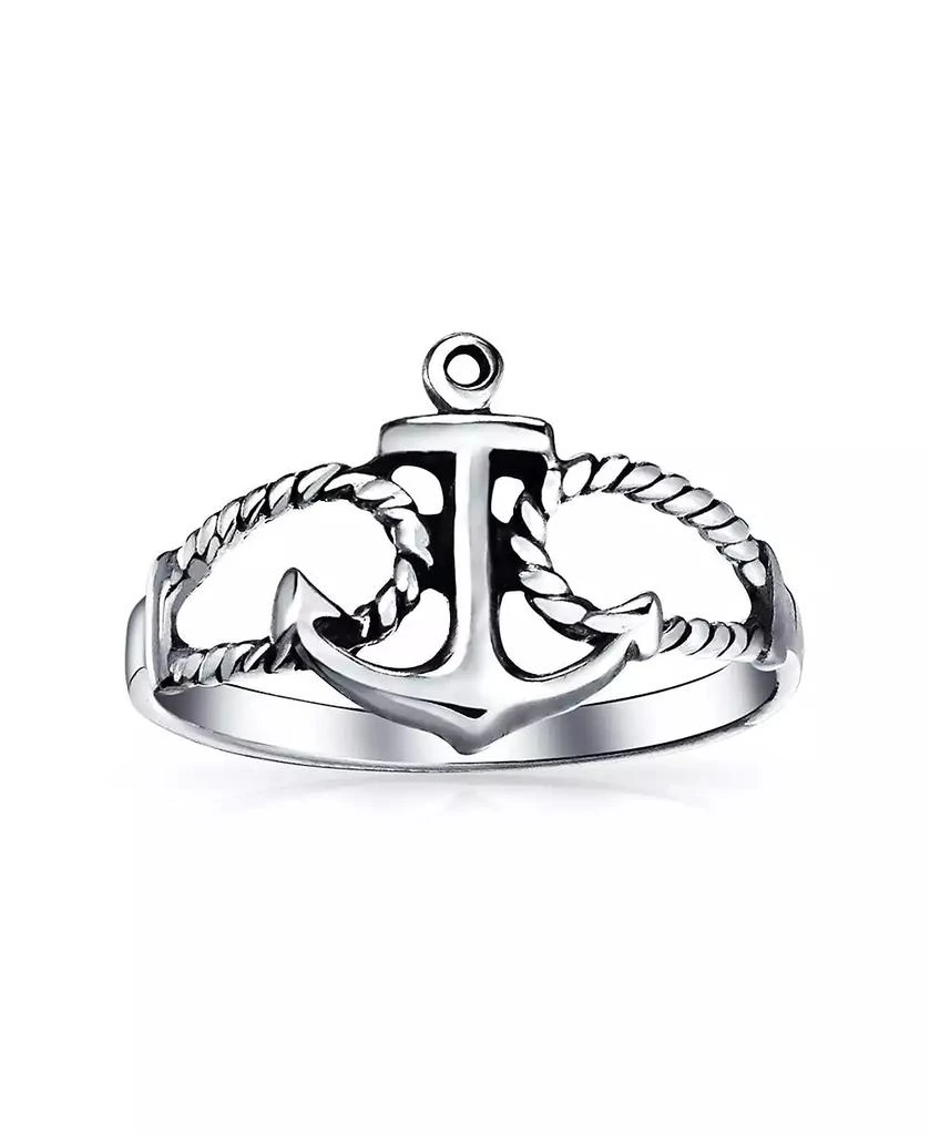 Bling Jewelry Nautical Sailor Boat Rope Anchor Ring Band Oxidized 925 Sterling Silver 2