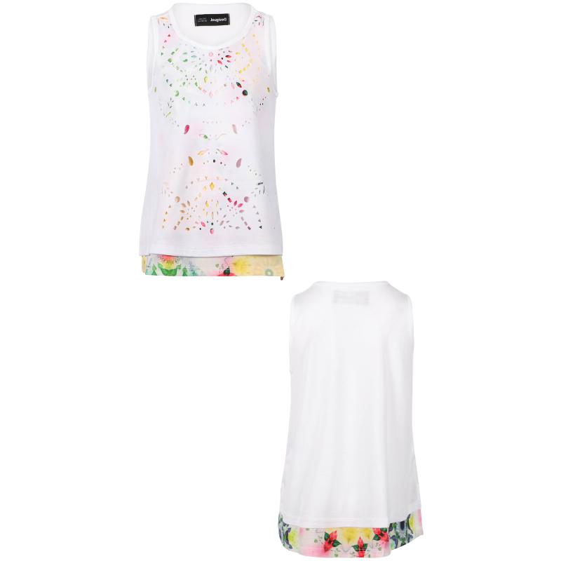 Desigual Perforated two in one design top in white