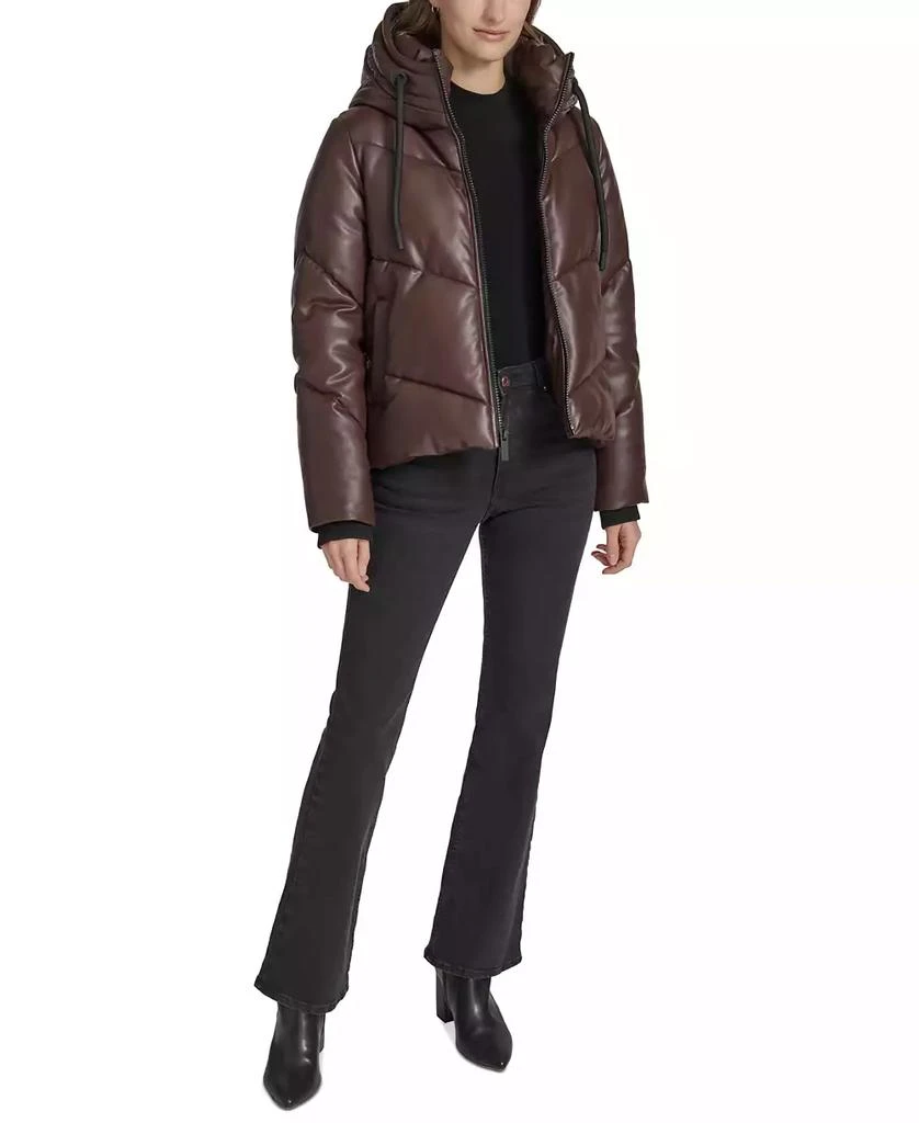 Marc New York by Andrew Marc Women's Faux-Leather Hooded Puffer Jacket 5