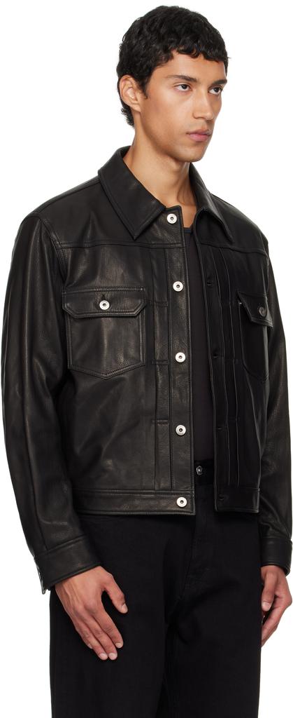 Shop Black Goat Skin Pocket Trucker Leather Jacket on Sale at