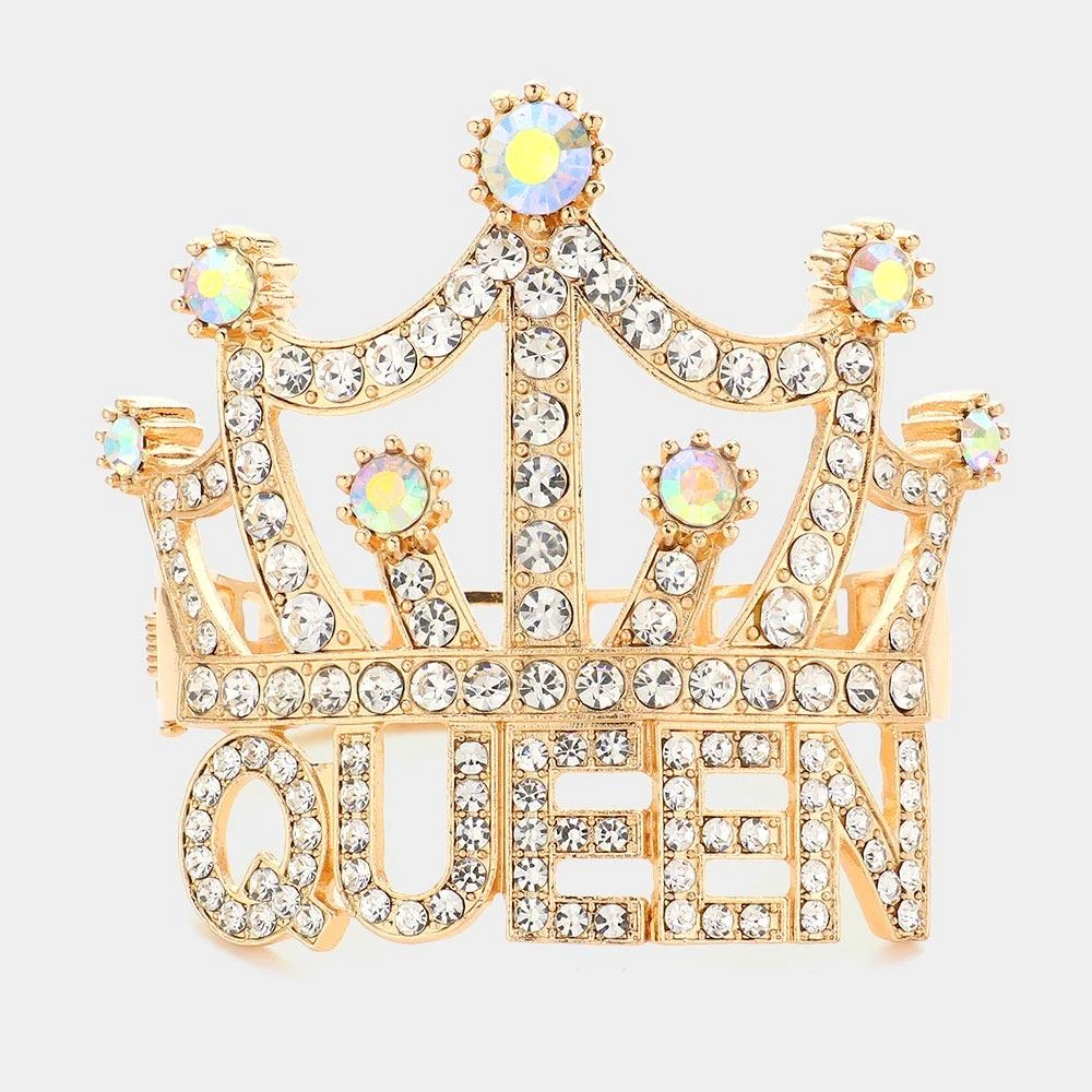 FASHNZFAB Queen Message Crown Hinged Evening Bracelet