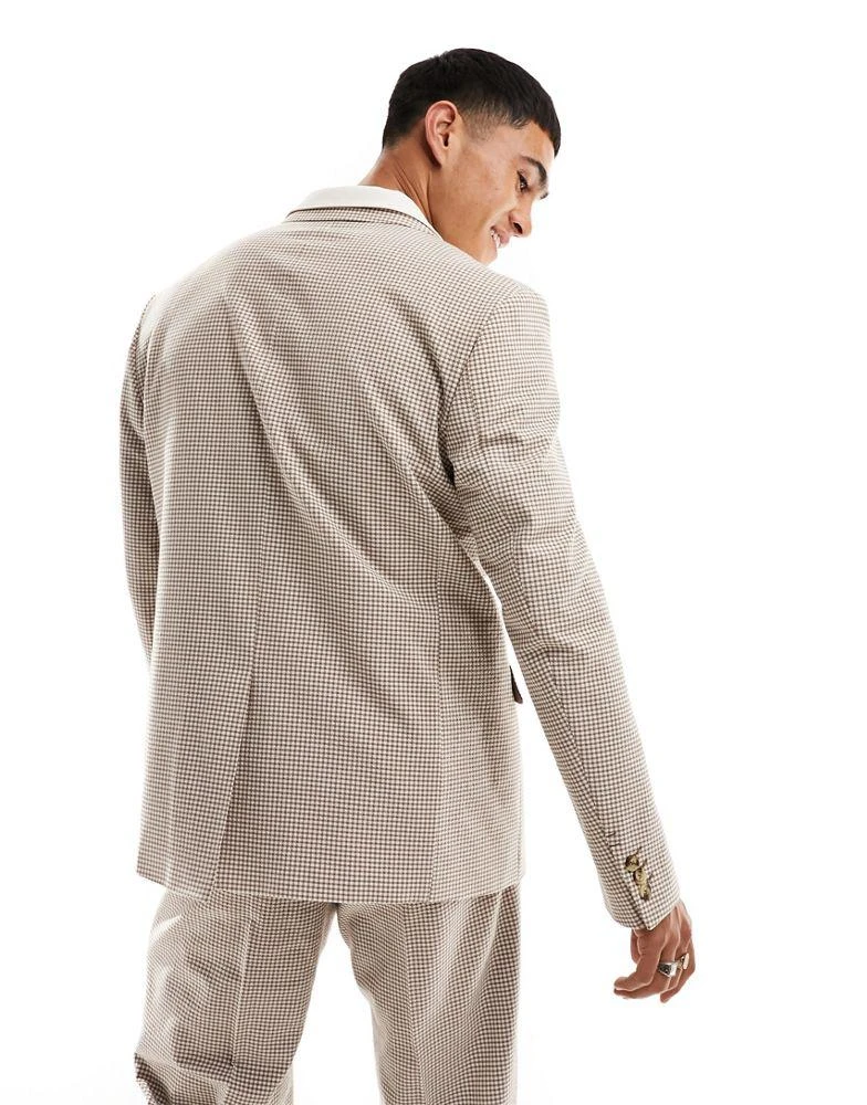 Viggo Viggo micro check seersucker suit jacket in brown 3