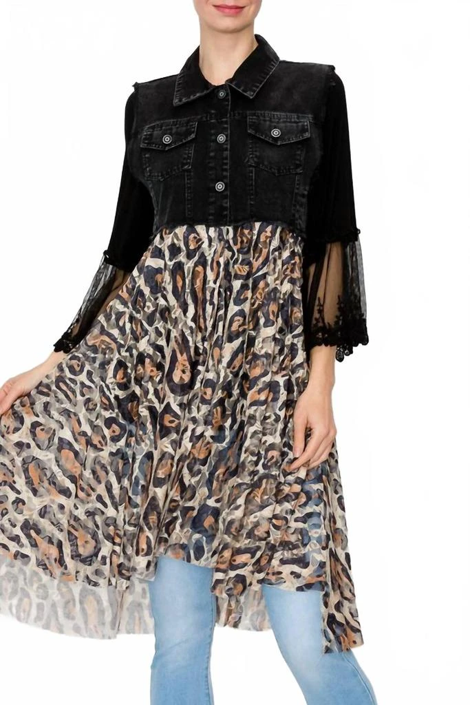 Origami Denim And Lace Vest In Black Leopard 2