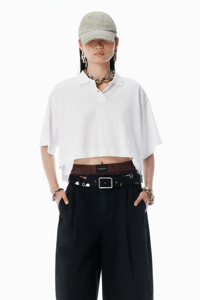 Alexander Wang White Logo Cropped Jersey Tee