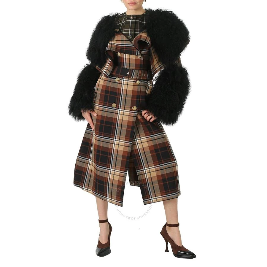 Burberry Shearling Trimmed Check Trench Coat 1