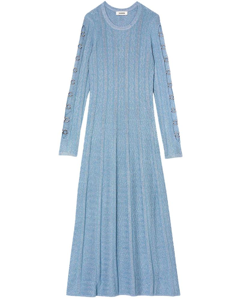 SANDRO Long-sleeved knit midi dress