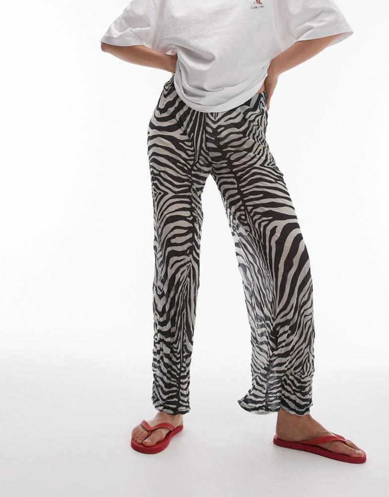 Topshop Topshop abstract sheer crinkle trouser in mono 2