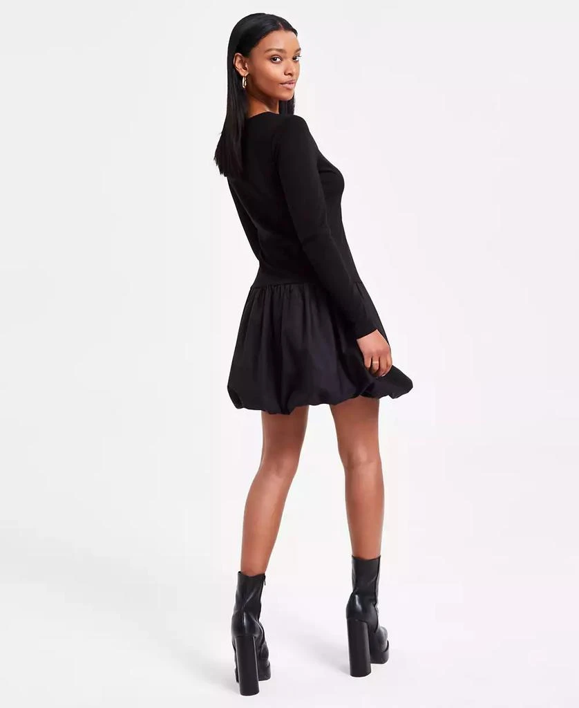 Bar III Women's Mixed Media Long-Sleeve Bubble-Hem Dress, Exclusively at Macy's 5