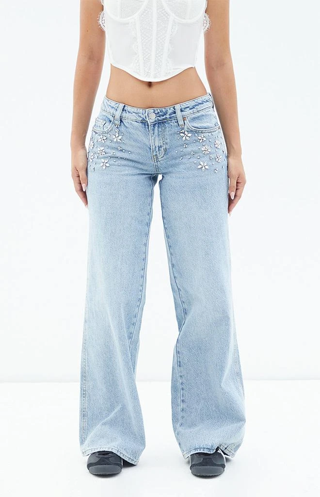 PacSun Casey Light Indigo Rhinestone Low Rise Baggy Jeans 1
