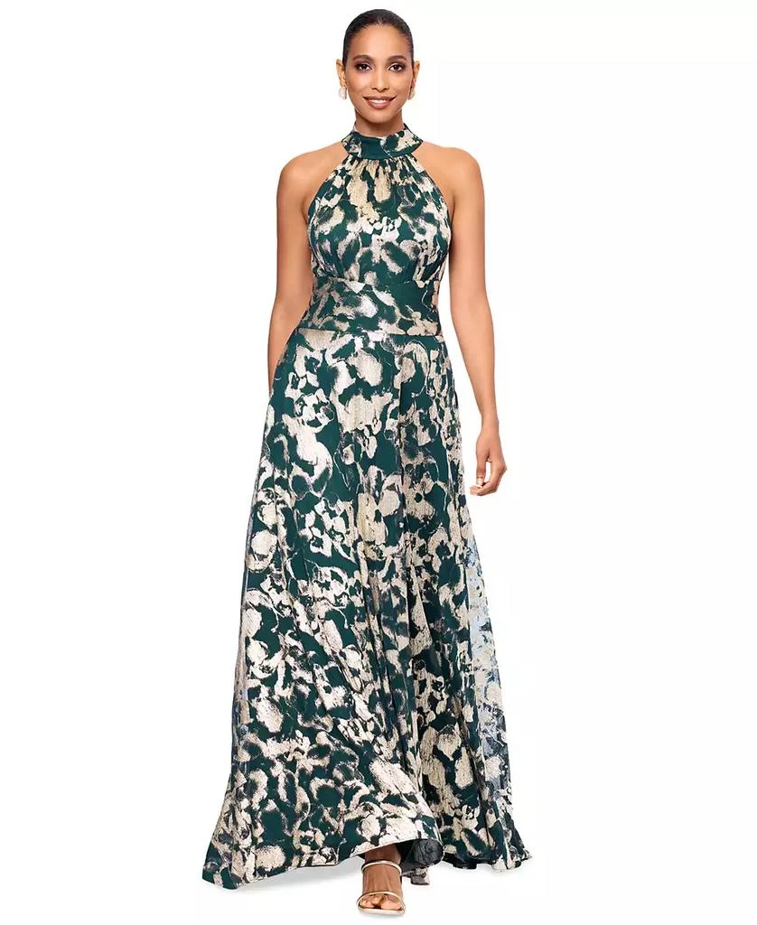 Betsy & Adam Petite High-Neck Sleeveless A-Line Gown 1