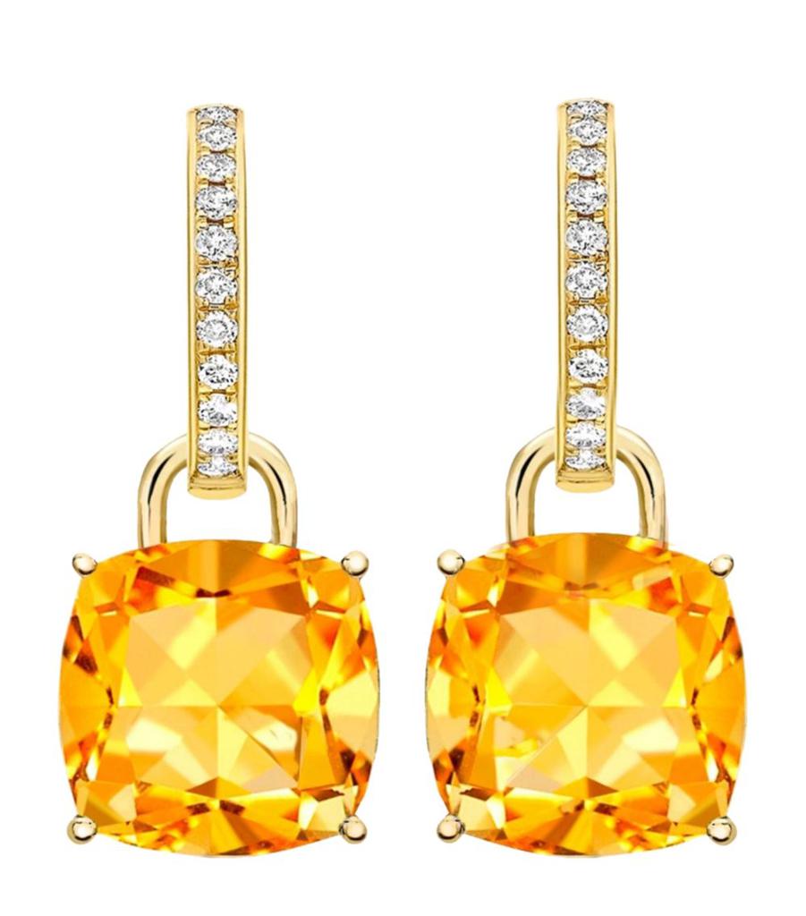 Kiki McDonough Yellow Gold, Diamond and Citrine Cushion Drop Earrings