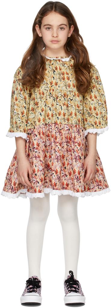 Kika Vargas Kids Khaki & Pink Florie Bicolor Printed Dress