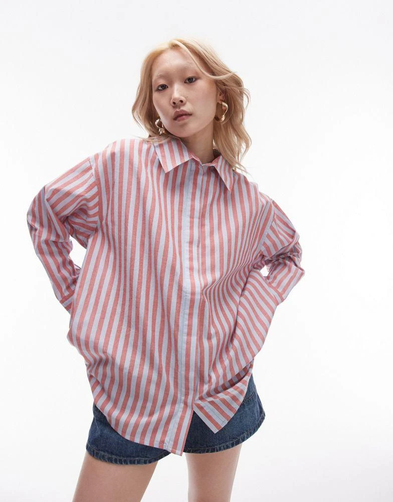 Topshop Petite Topshop Petite lightweight shirt in red and blue deckchair stripe 1