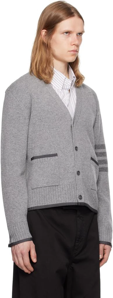 Thom Browne Gray Milano Stitch V Neck Cardigan 2