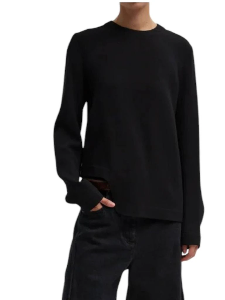 Tibi Melee Crepe Long Sleeve Sweater In Black 1