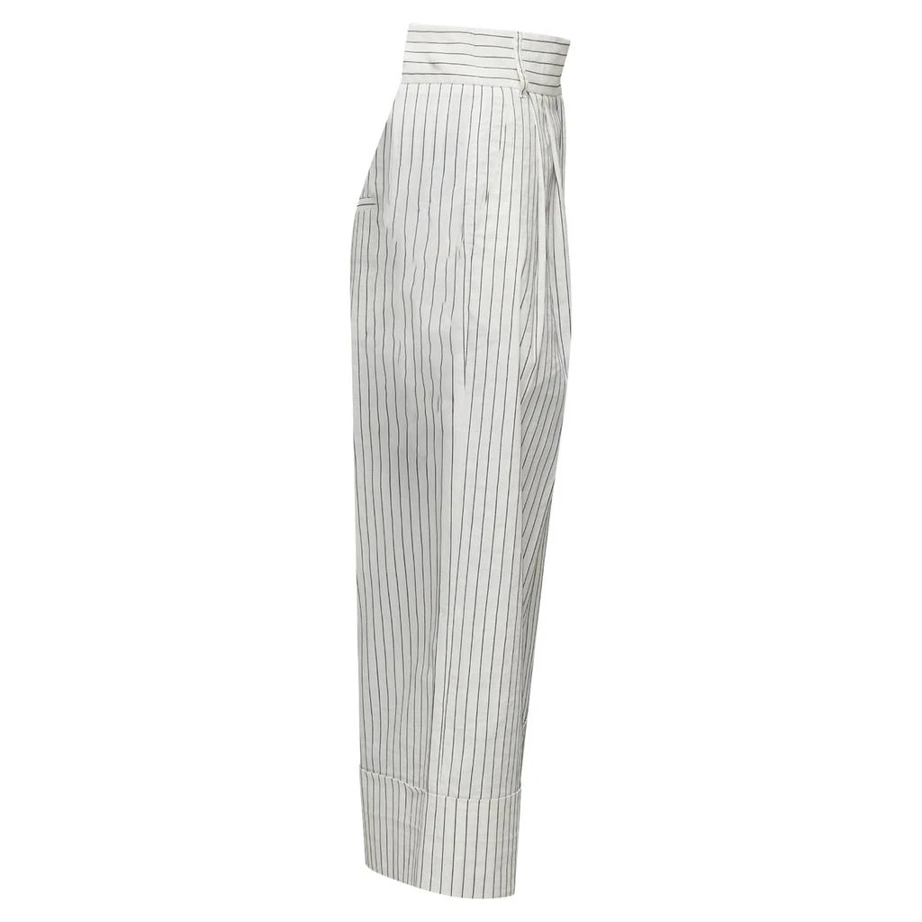 Tibi pinstriped linen pleated wide leg cropped pants 4