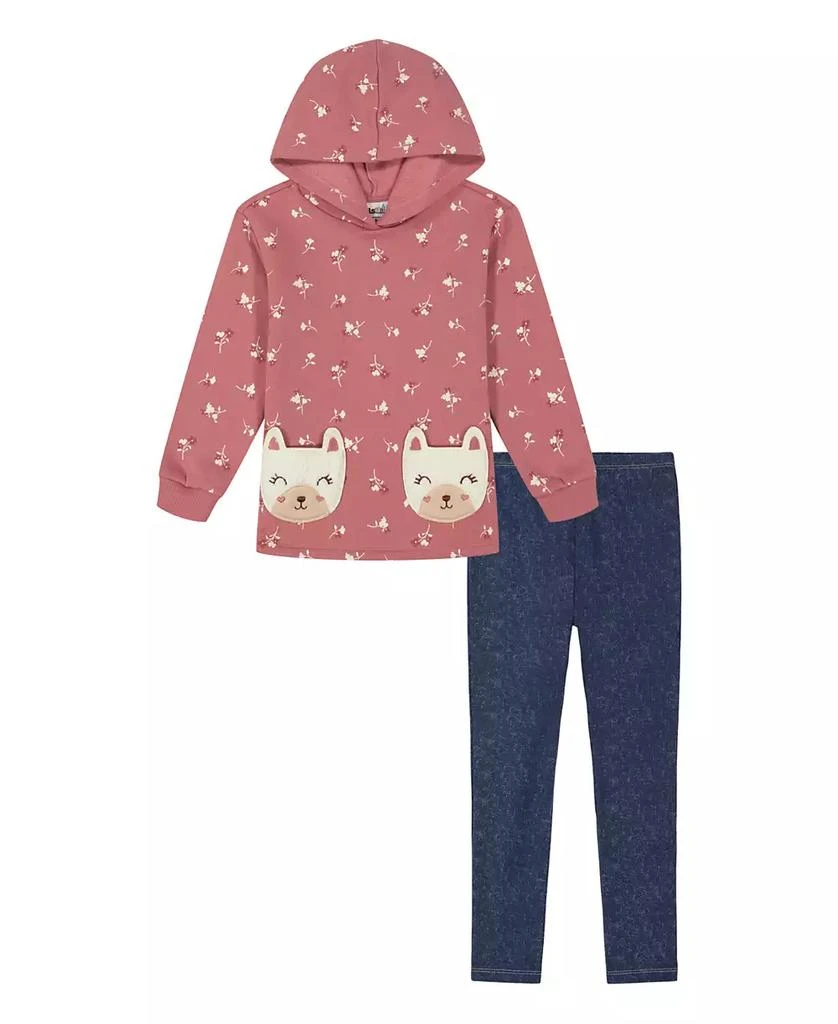 KIDS HEADQUARTERS Baby Girl Printed Fleece Kitty Pocket Hooded Tunic Jeggings 1