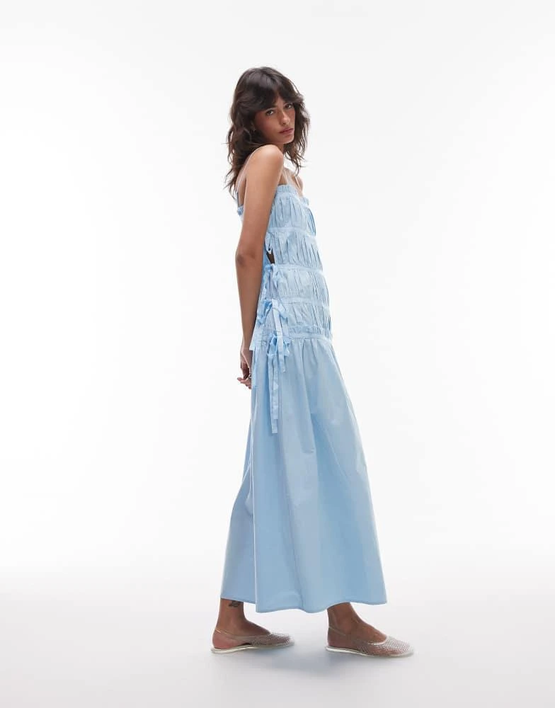 Topshop Topshop ruched panel midi dress with tie sides in sky blue 1