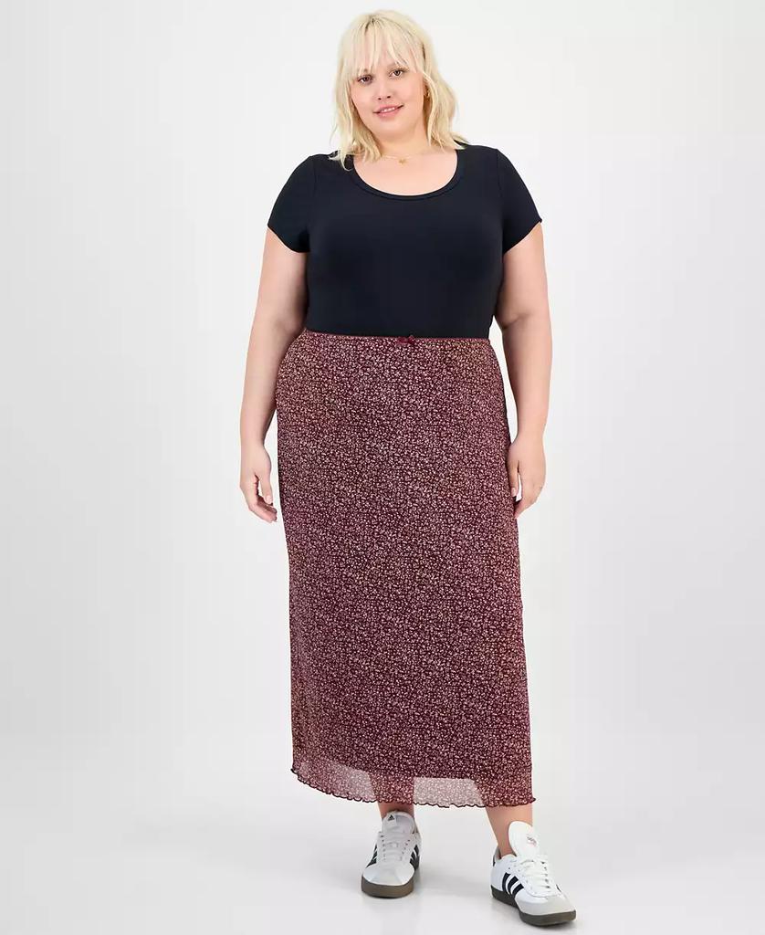 Hippie Rose Trendy Plus Size Pull-On Mesh Midi Skirt