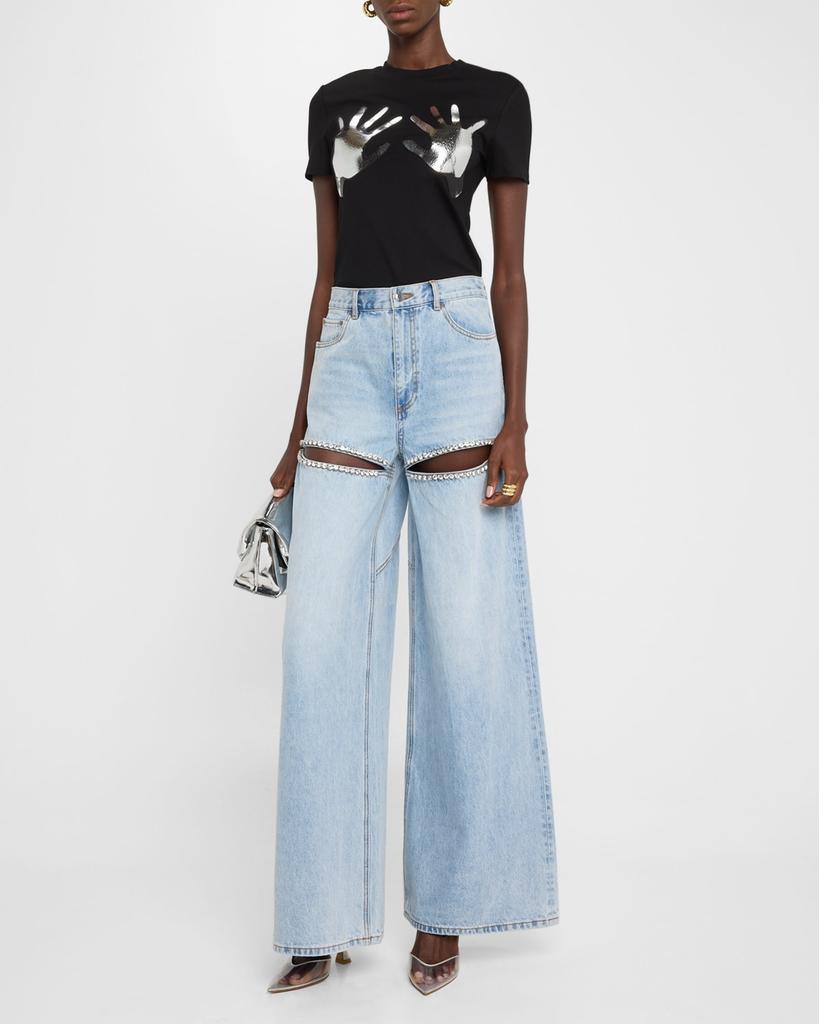 AREA Crystal Slit Wide-Leg Jeans