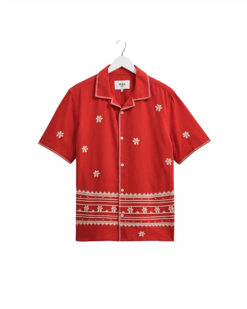 Wax London Didcot Daisy Embroidery Shirt In Red/ecru 5