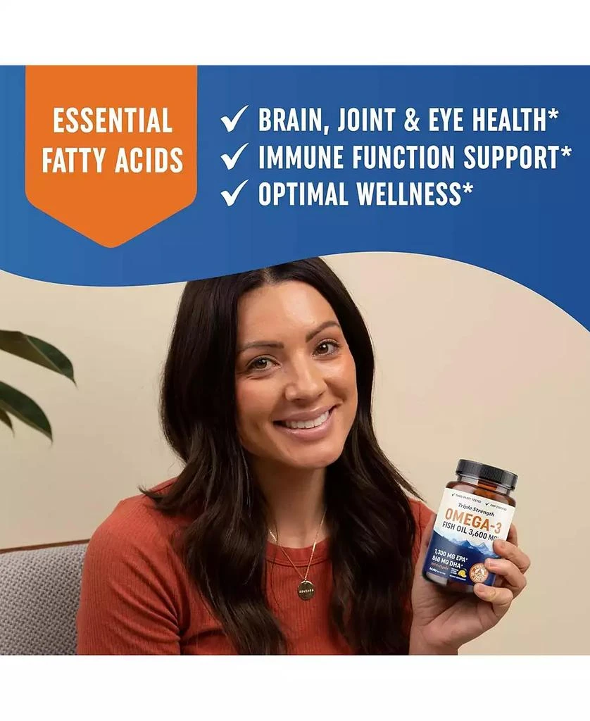 MAV Nutrition Triple Strength Omega 3 Fish Oil Softgels, Essential Fatty Acids for Healthy Heart Support, Premium Burpless Softgel Supplements, 180ct 3