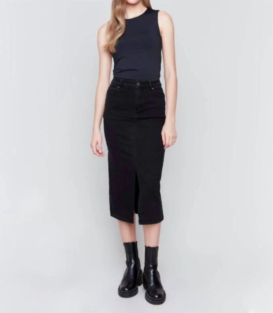 CHARLIE B Long Denim Skirt In Black 2