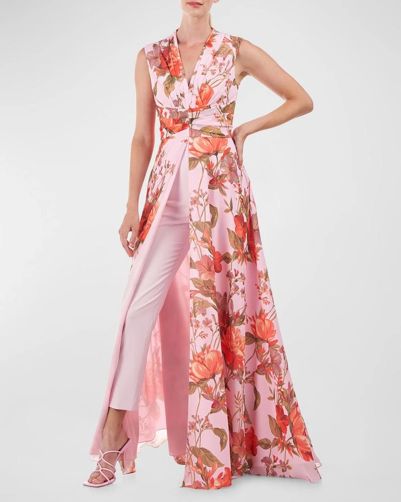 Kay Unger Nina Pleated Floral-Print Walk-Thru Jumpsuit 1